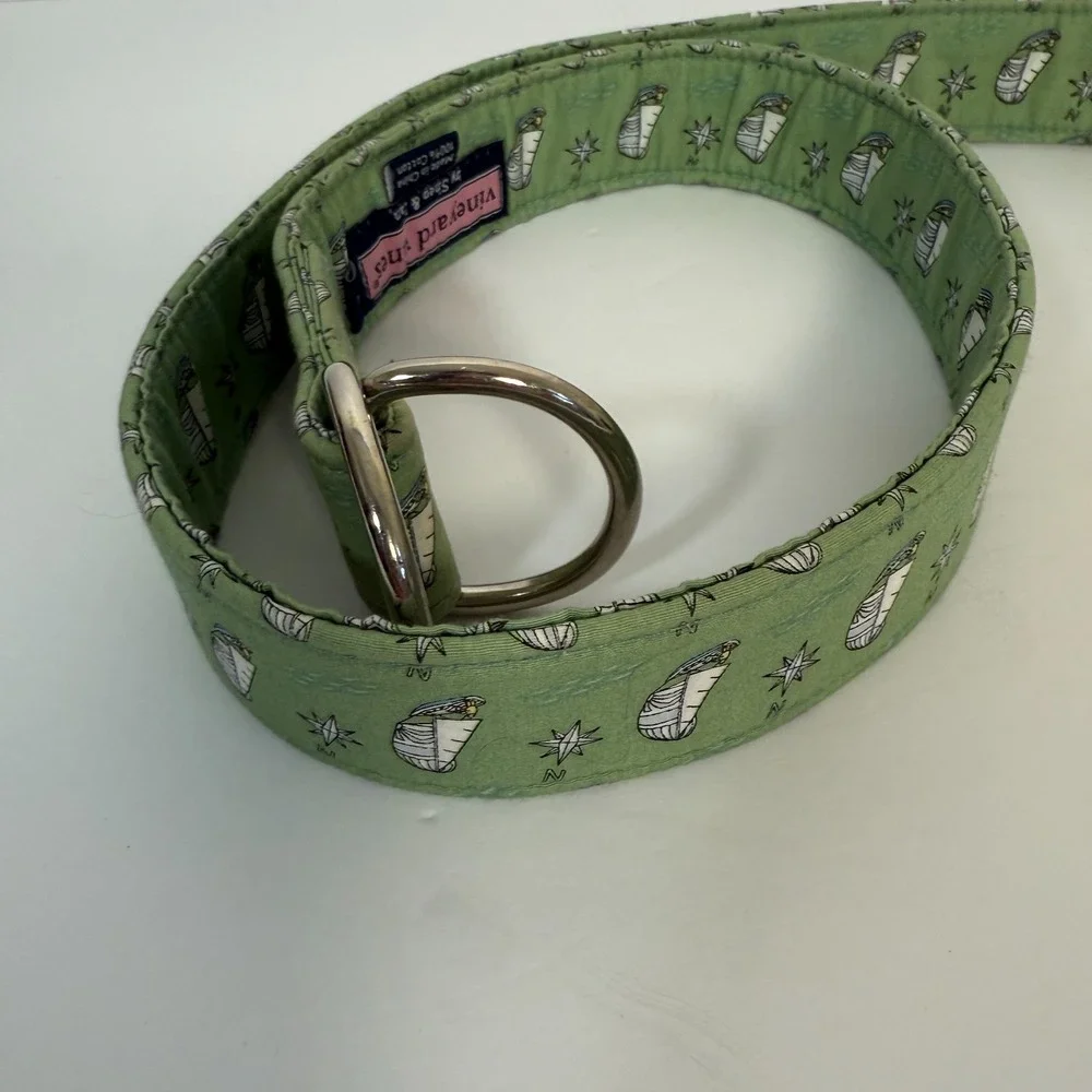 Vineyard Vines Belt Mens Small Sailboat Print Green Beach Fishing Casual Outdoor